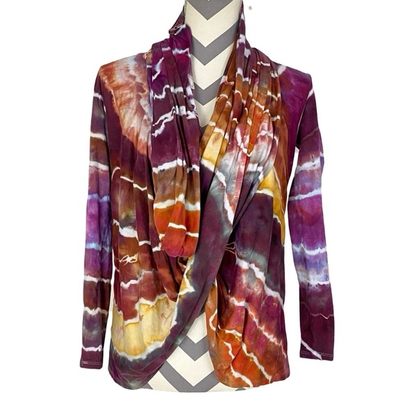 Sundance Geode Tie Dye Wrap Top Cardigan Womens XS Small Cotton Magenta Orange - Picture 7 of 16